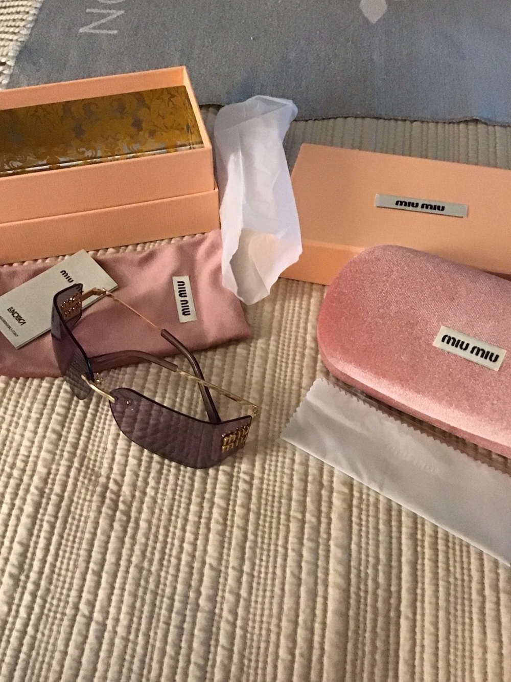 Authentic Miu Miu Purple Rimless Sunglasses with Gold Accents